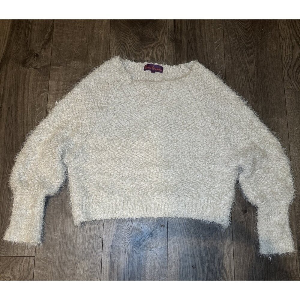 Anthropologie Sweet Sinammon Beige Gray Fuzzy Sweater Croppd Sz M Medium